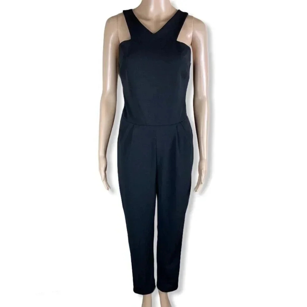 Love...Ady V-neck Straight Legs Jumpsuit- XS, Navy Blue, Love Ady
